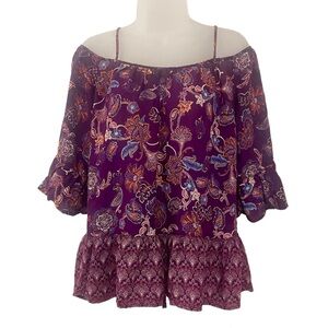 Beachlunchlounge Off Shoulder Paisley Floral Ruffle Top